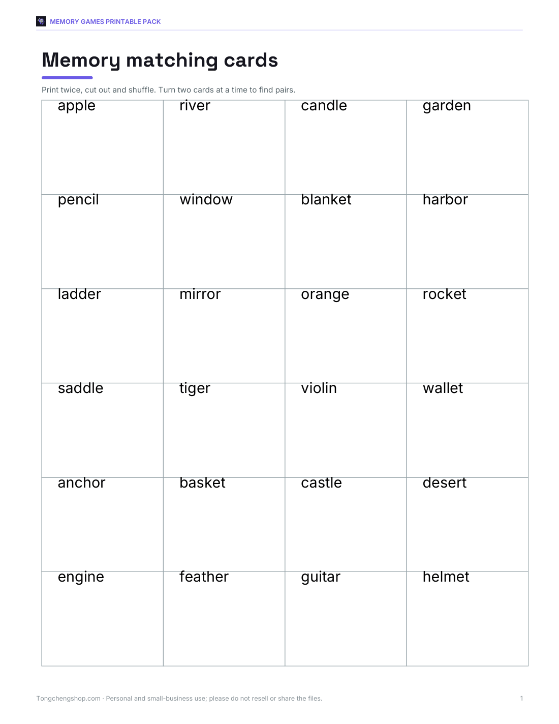Preview of the first page of Matching cards (PDF)