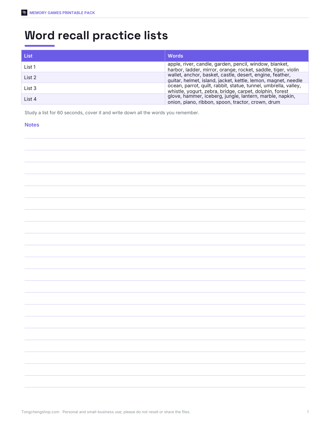 Preview of the first page of Recall lists (PDF/XLSX)
