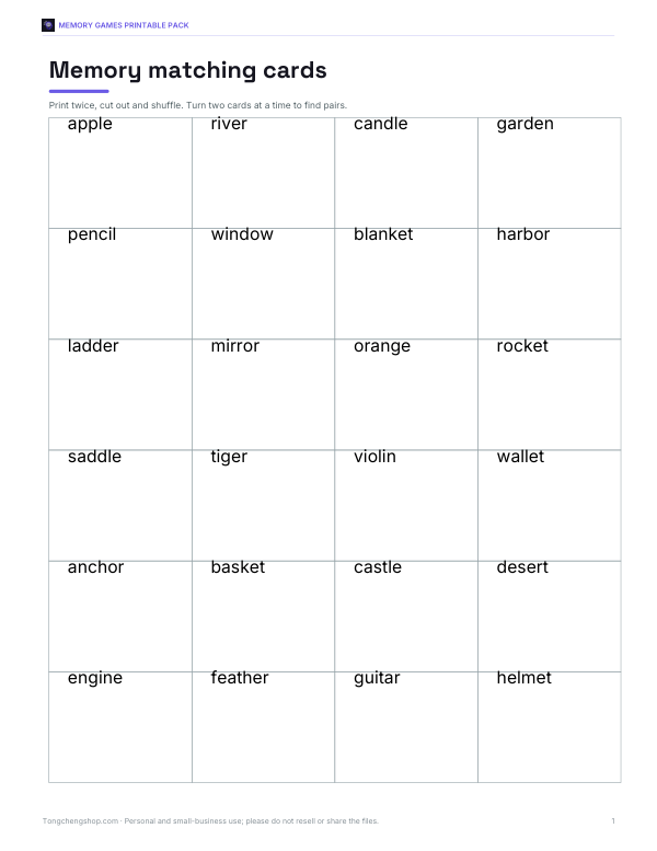 Preview of Printable Memory Matching Cards